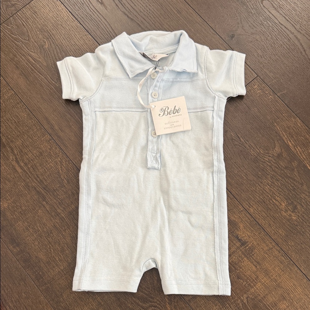 Light Blue Baby Collared Romper by Minihaha - NWT - 6 months